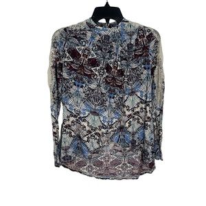 Free People top long sleeve floral paisley Print blouse lace detail women sz XS